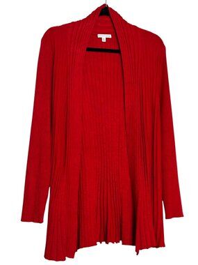 Notations Womens XXL Red Ribbed Open Front Cardigan Soft Knit Long Sleeve